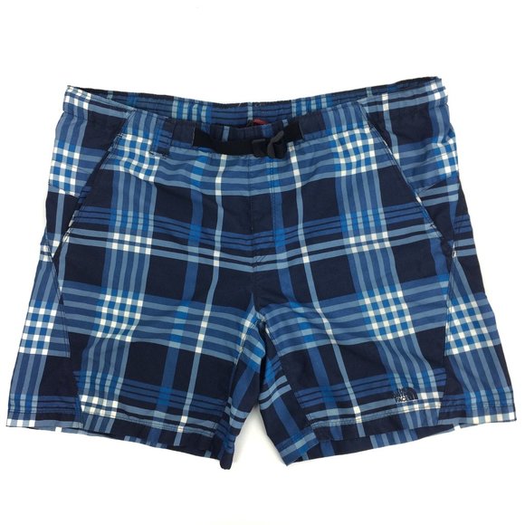 The North Face Belted Lined Plaid Blue Swim Trunks - Picture 1 of 5